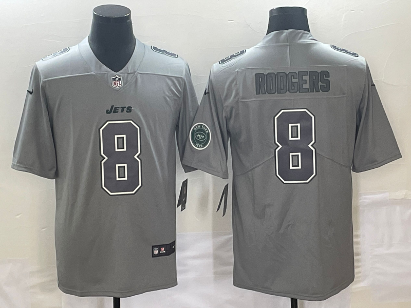 Men's New York Jets #8 Aaron Rodgers Grey With Patch Stitched Jersey Men's New York Jets #8 Aaron Rodgers Grey With Patch Stitched Jersey
